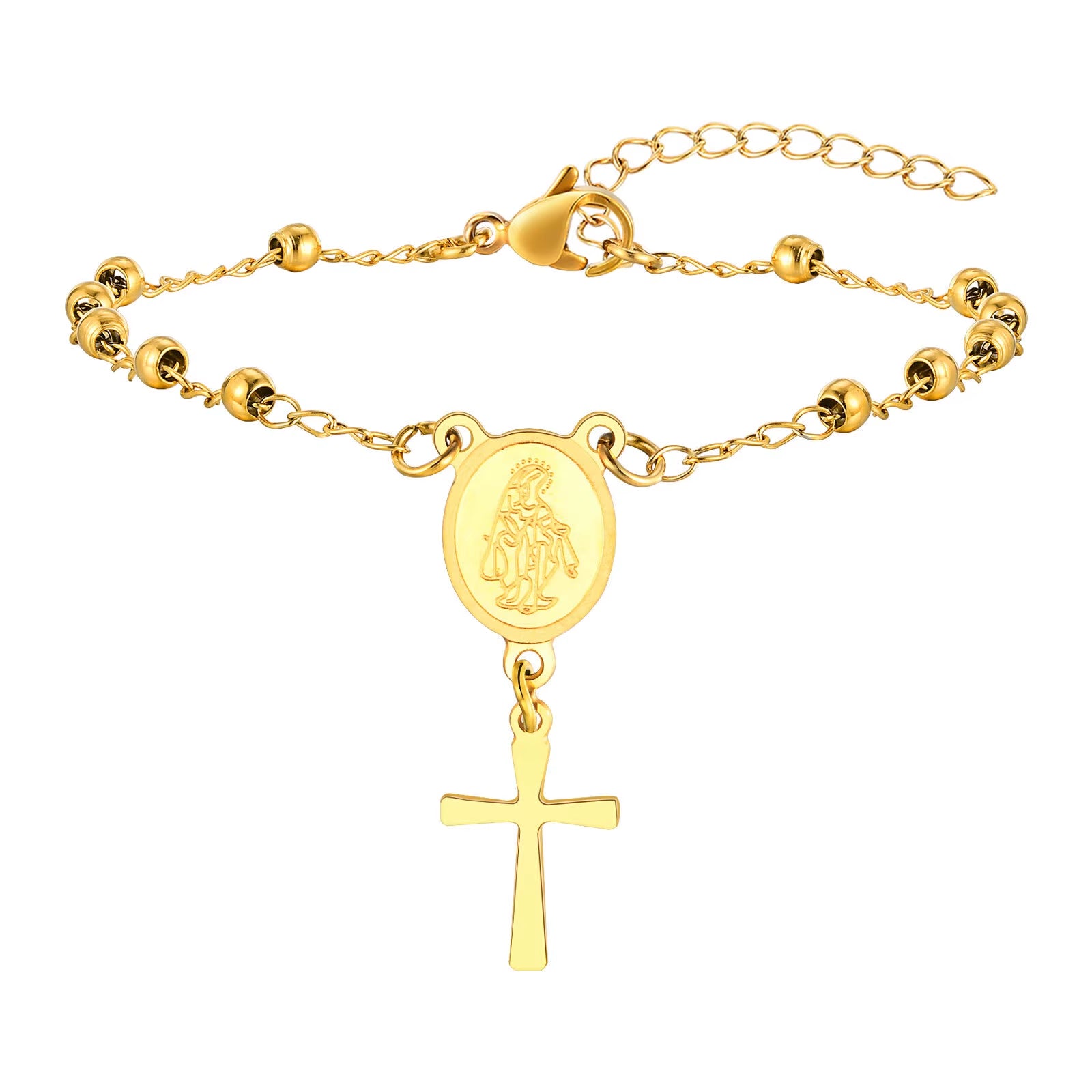 Divine Grace Rosary Bracelet – Faith Woven in Golden Beauty