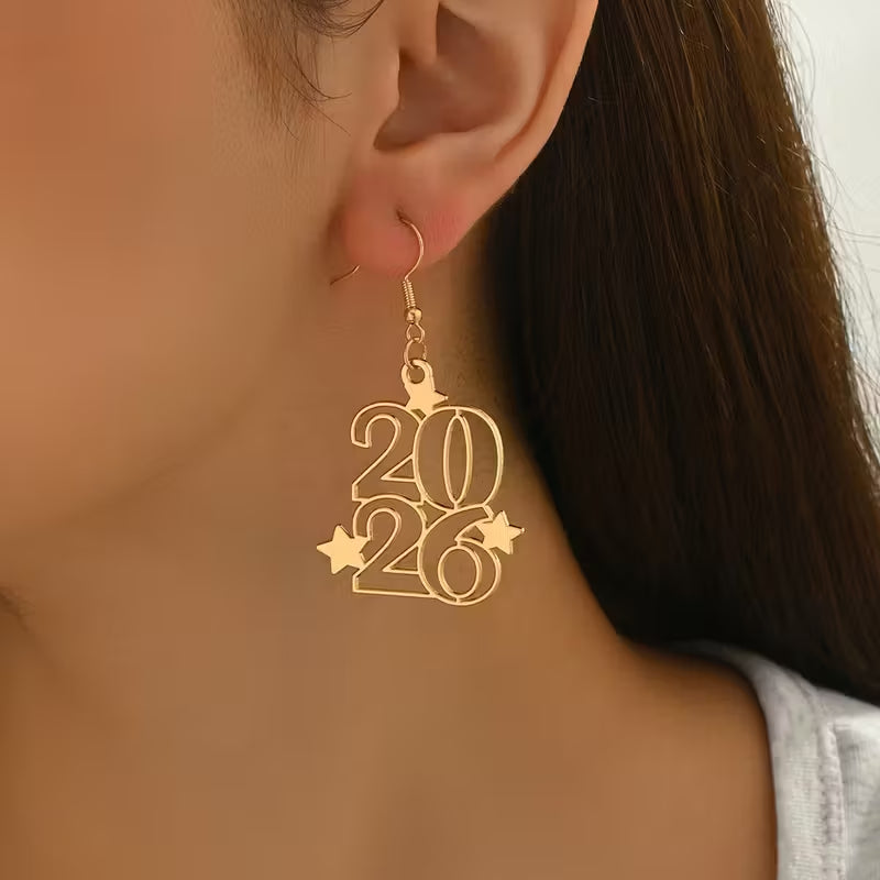 2026 New Year Eve Celebration Golden Drop & Dangle Earrings