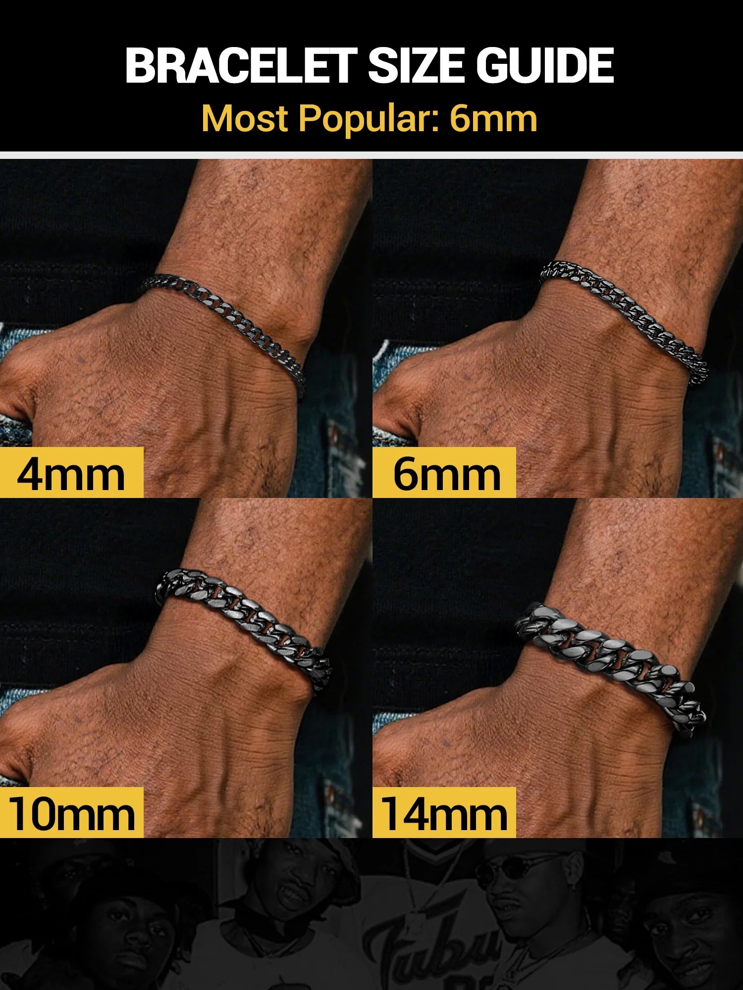Men Chain Bracelet Black Cuban Curb Bracelet 6MM 8.3 Inch Wrist Bracelet Mens Stainless Steel Jewelry