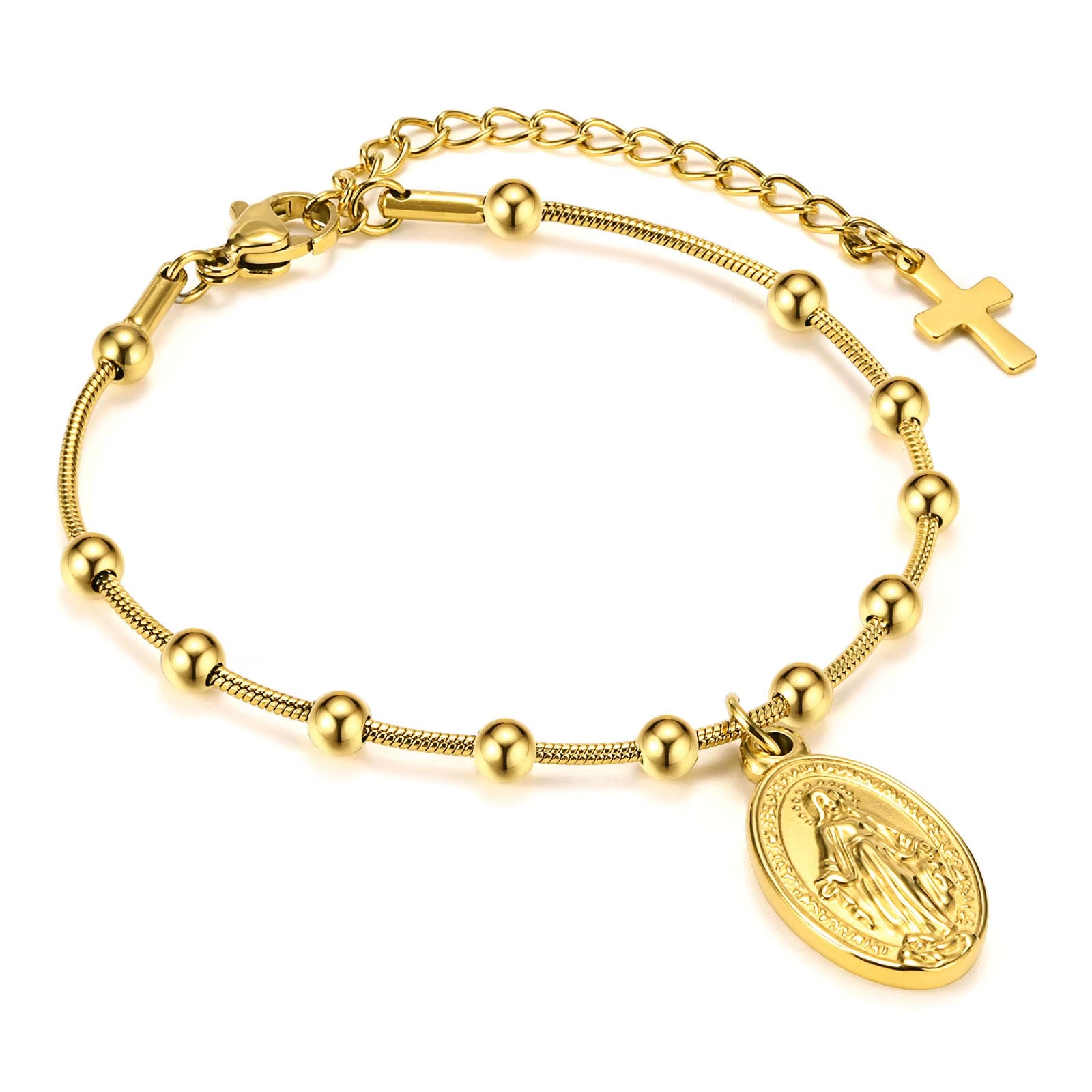 Divine Grace Rosary Bracelet – Faith Woven in Golden Beauty