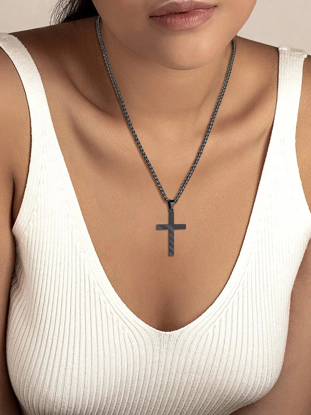 American Flag Cross Pendant Necklace for Men Black Chain Necklace First Communion Religious Jewelry Gifts for Birthday Christmas