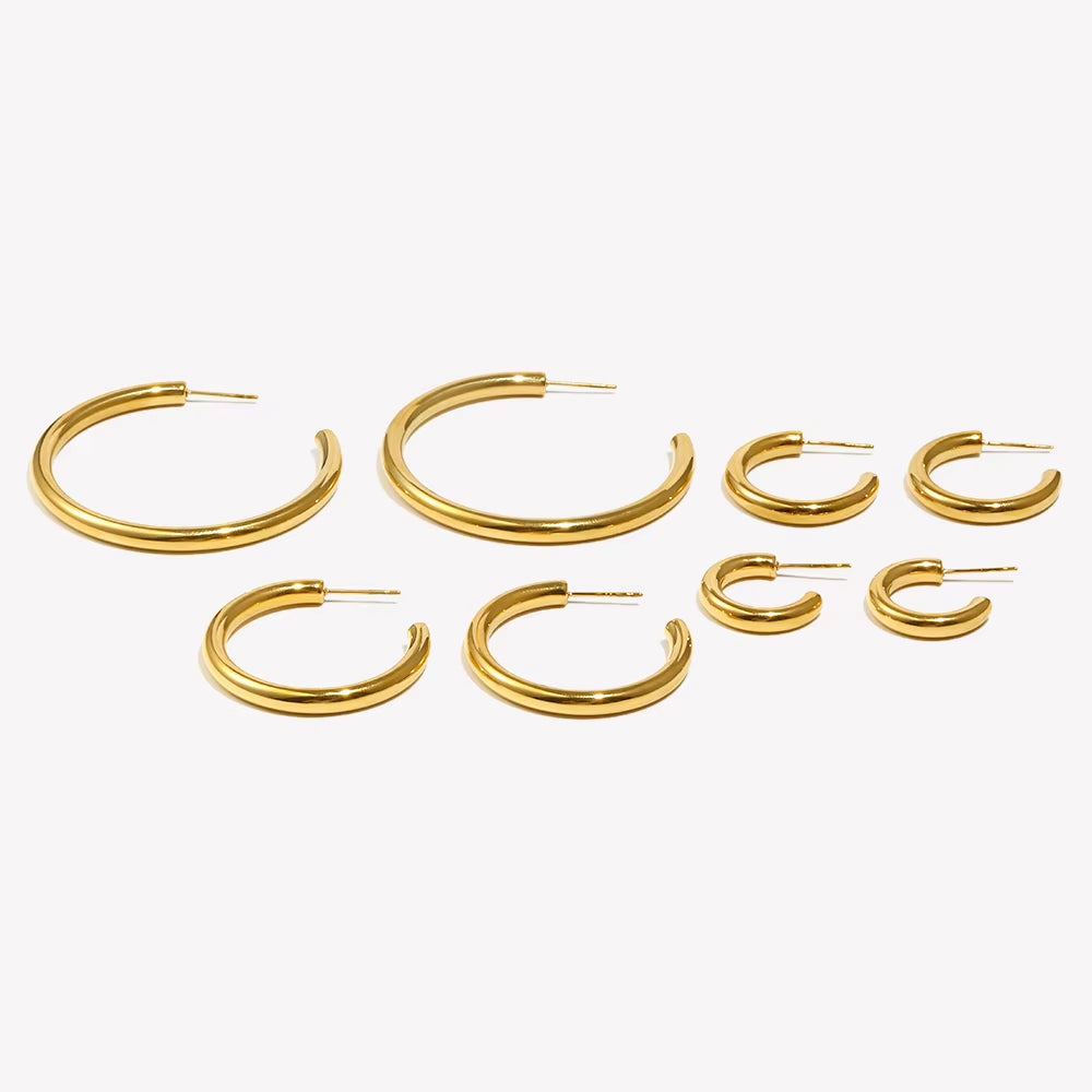 Hypoallergenic Tarnish Free Stainless Steel Hollow Tube Large Medium Small Size Gold Plated Hoop Earrings for Women