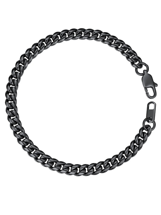 Men Chain Bracelet Black Cuban Curb Bracelet 6MM 8.3 Inch Wrist Bracelet Mens Stainless Steel Jewelry