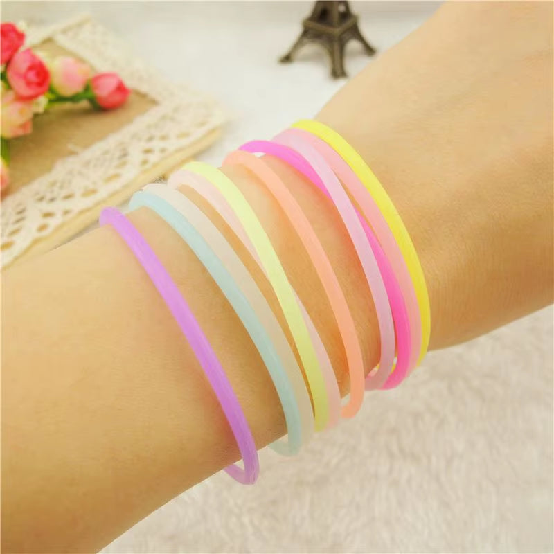 Wholesale 20PCS Neon Fluorescent Luminous Silicone Bracelets Wristband Candy Gummy Hairband Unisex Bangles Glow Rubber Bracelet