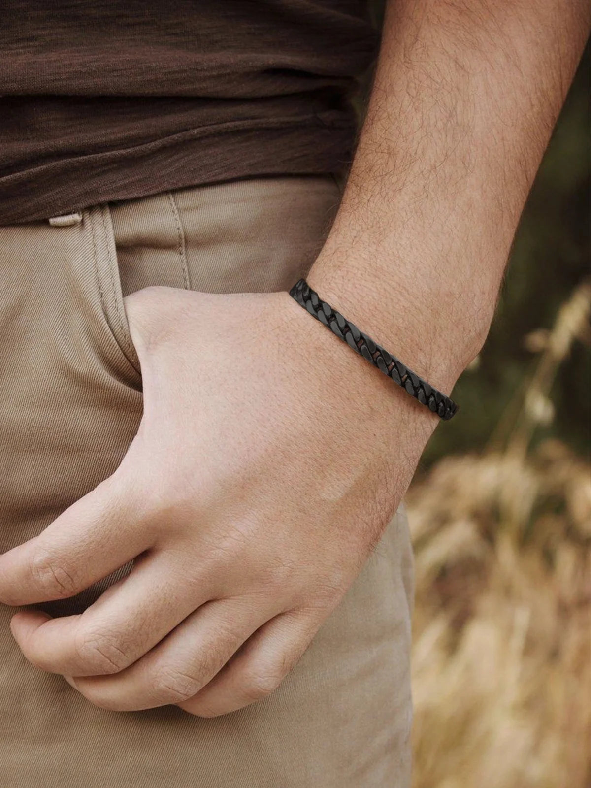 Men Chain Bracelet Black Cuban Curb Bracelet 6MM 8.3 Inch Wrist Bracelet Mens Stainless Steel Jewelry