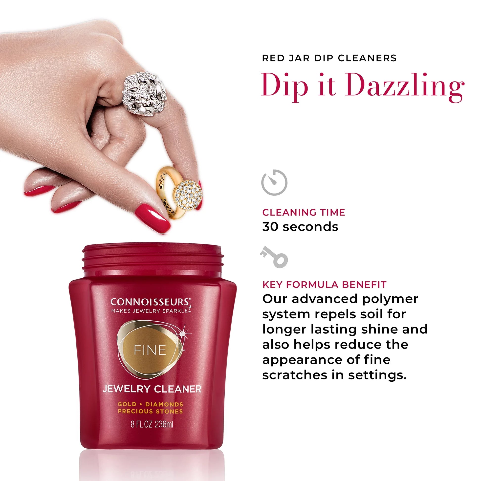 Fine Jewelry Cleaner Solution for Gold, Diamonds, Platinum, and Gemstones, 8 Fl Oz